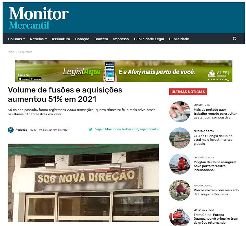 Volume de fuses e aquisies aumentou 51% em 2021